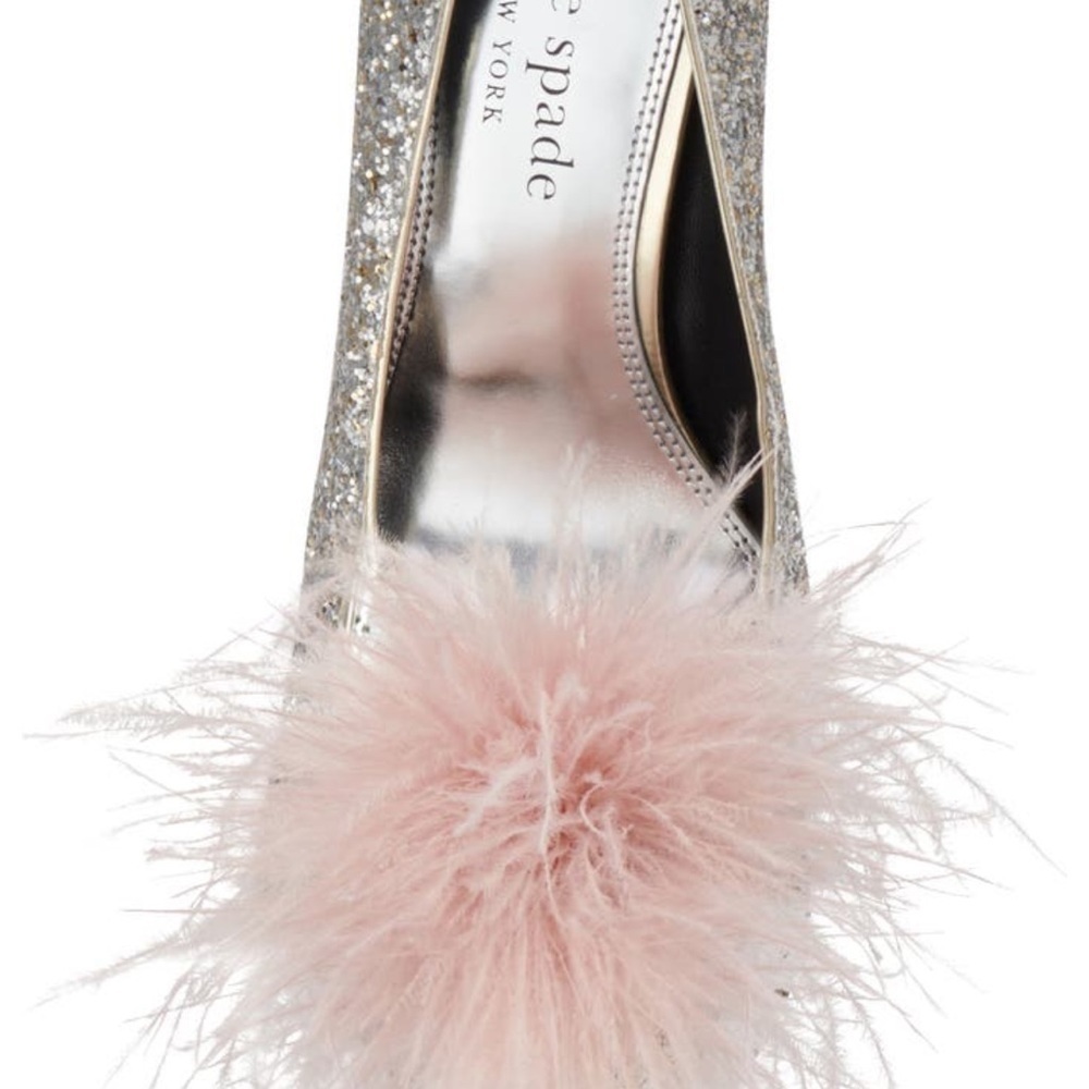 🆕kate spade new york Marabou Pom Pom All Over Glitter Pointed Toe Stiletto Pump - Picture 5 of 6